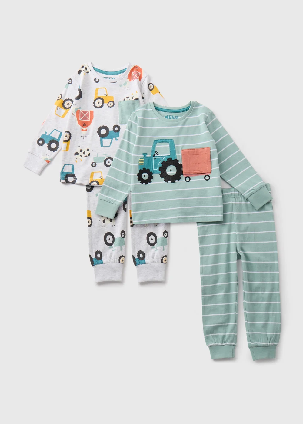 Boys 2 Pack Oatmeal Tractor Pyjama Sets (1-7yrs) - Age 2 - 3 Years Image 1