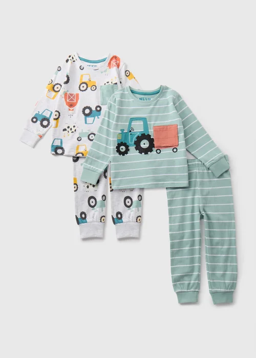 Boys 2 Pack Oatmeal Tractor Pyjama Sets (1-7yrs) - Age 2 - 3 Years Image 1