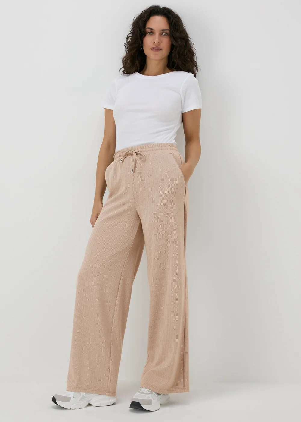 Beige Textured Straight Leg Jogging Bottoms - 8 Image 1
