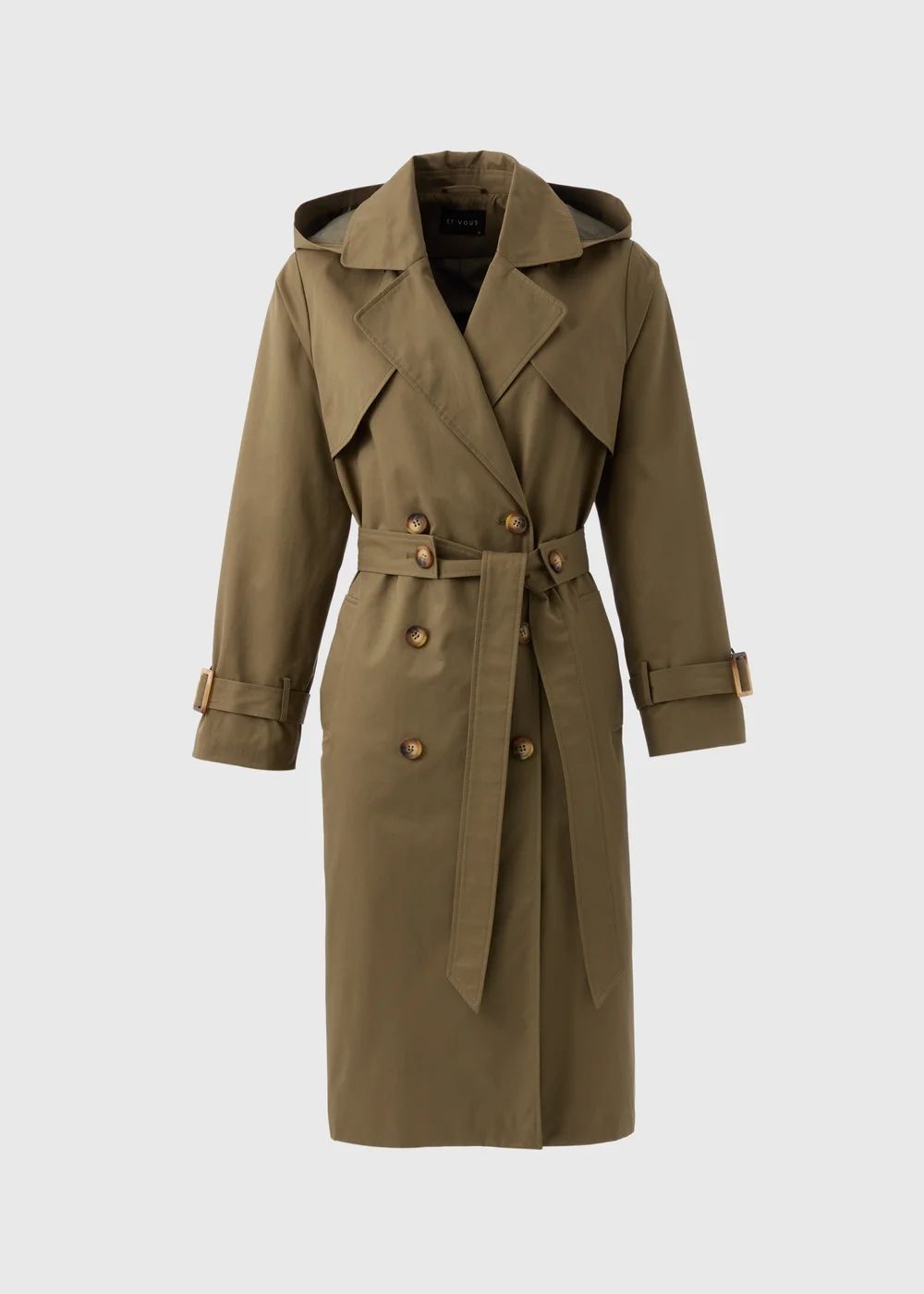 Et Vous Khaki Hooded Trench Coat - 8 Image 4