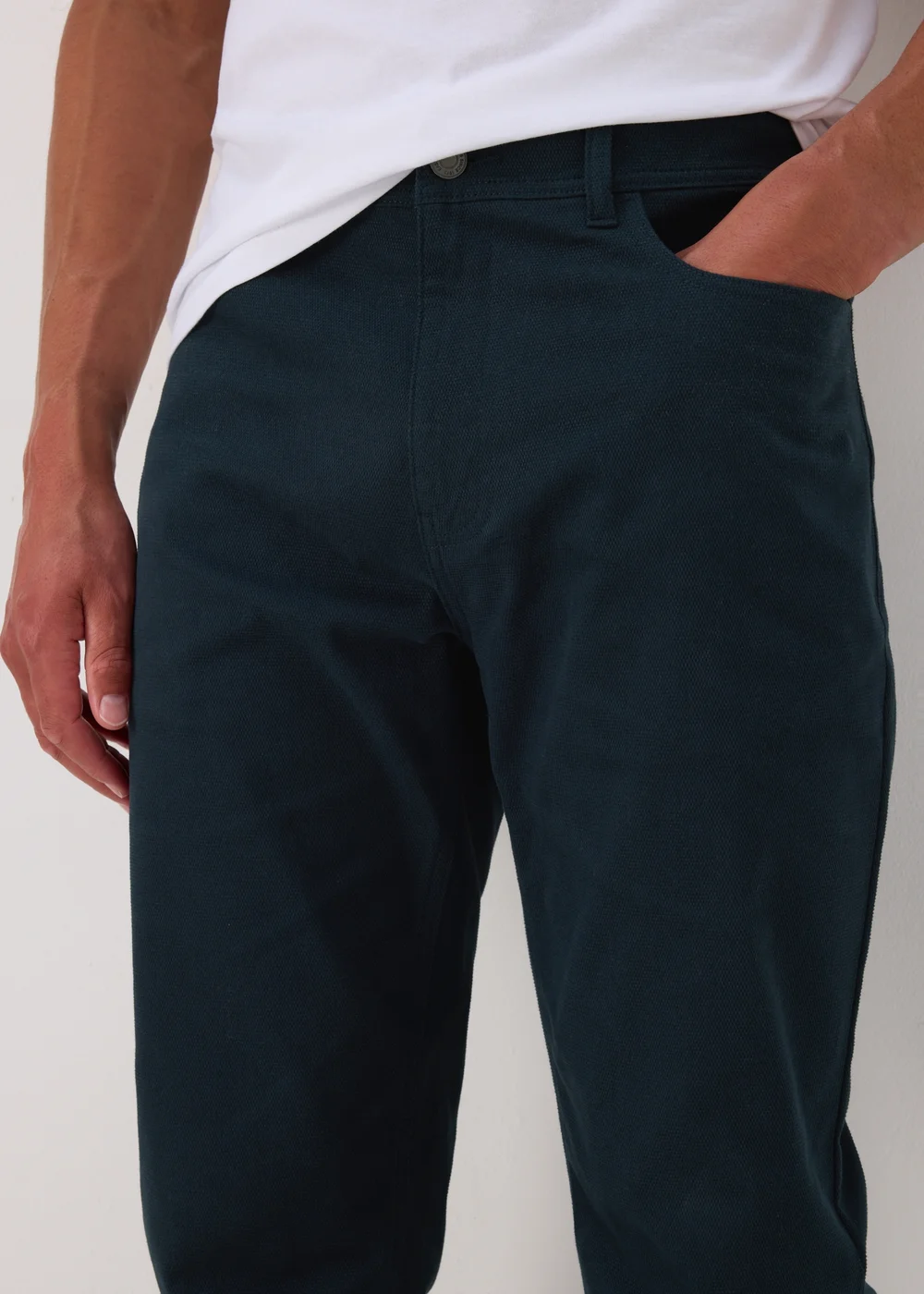 Navy Textured Chinos - 30 Waist Regular Image 3