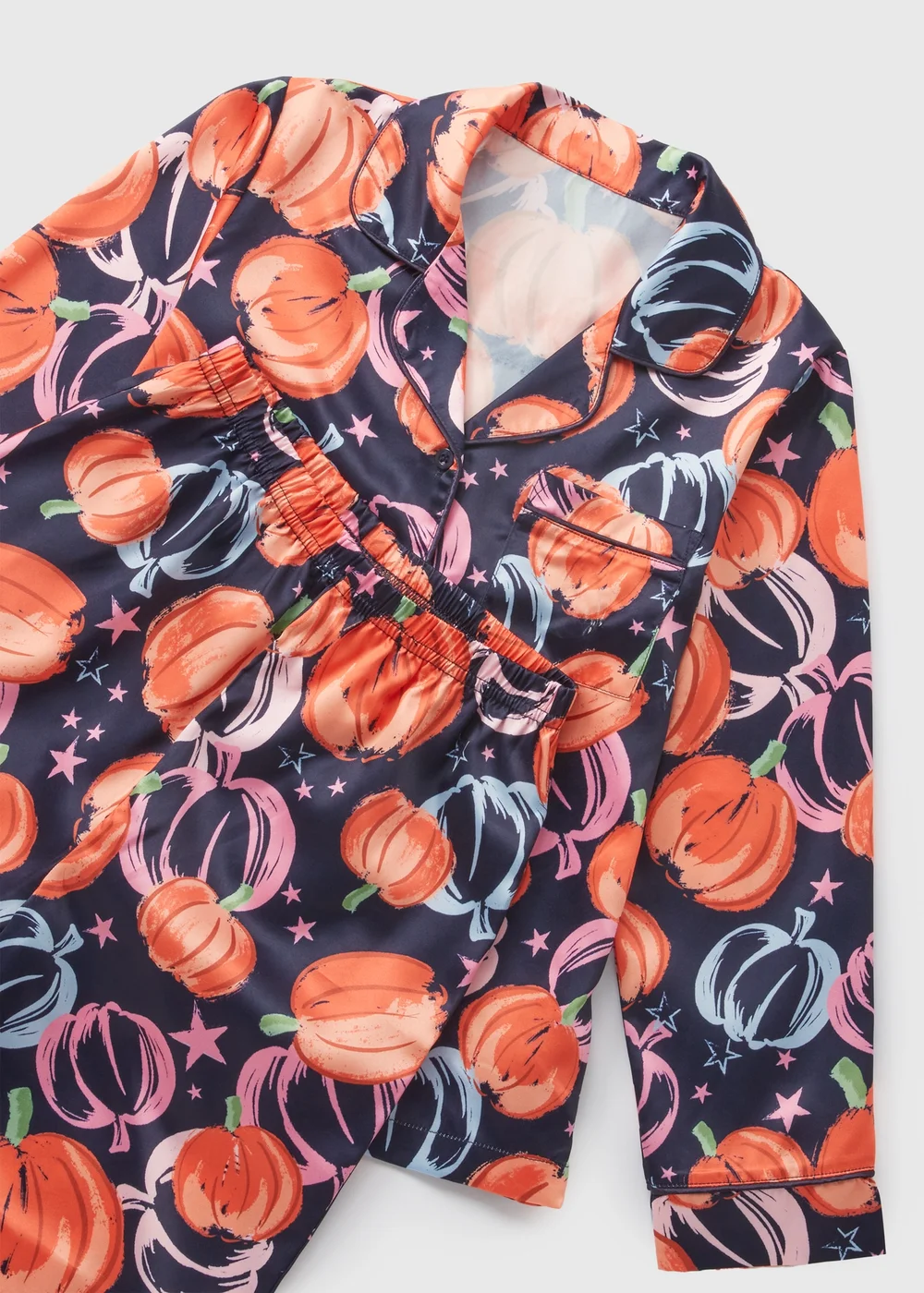 Girls Navy Pumpkin Satin Pyjama Set (10-12yrs) - Age 10 Years Image 2