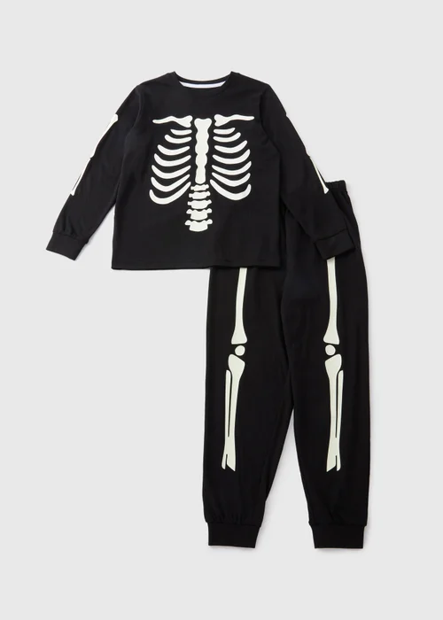 Boys Black Skeleton Glow Top & Bottoms Pyjama Set (1-13yrs) - 1 half year to 2 Image 1