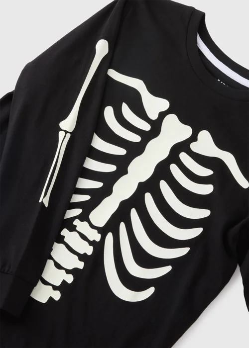 Boys Black Skeleton Glow Top & Bottoms Pyjama Set (1-13yrs) - 1 half year to 2 Image 2