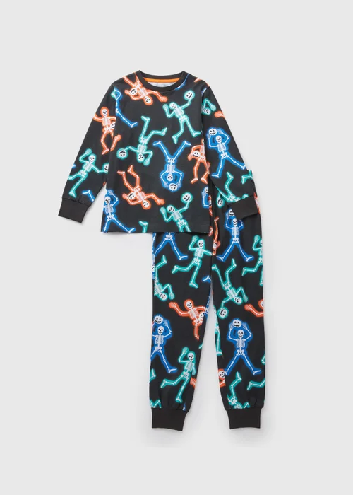 Boys Black Skeleton Top & Bottoms Pyjama Set (7-13yrs) - Age 7 Years Image 1