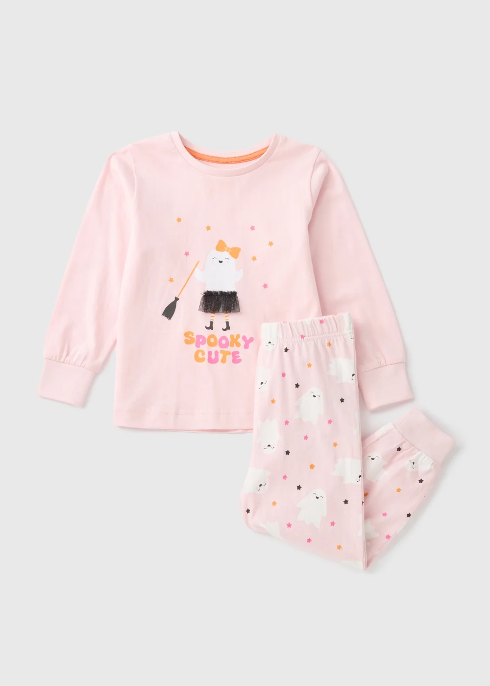 Girls Pink Halloween Top & Bottoms Pyjama Set (1-7yrs) - 1 half year to 2 Image 1