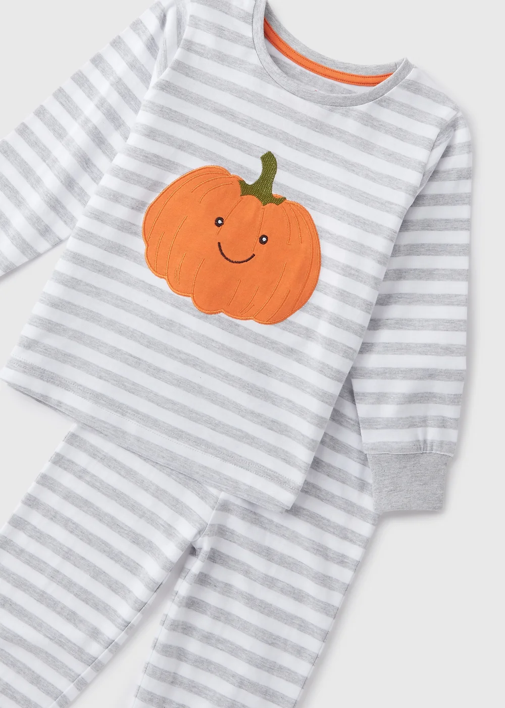 Unisex Grey Striped Pumpkin Pyjama Top & Bottoms Set (1-7yrs) - Age 2 - 3 Years Image 2