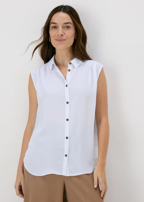 White Sleeveless Button Shirt - 8 Image 1