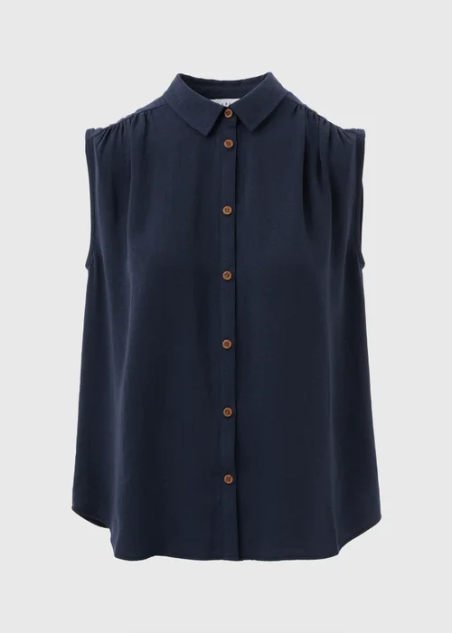 Navy Sleeveless Button Shirt - Size 8 Image 5