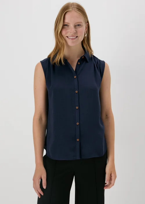 Navy Sleeveless Button Shirt - Size 8 Image 1