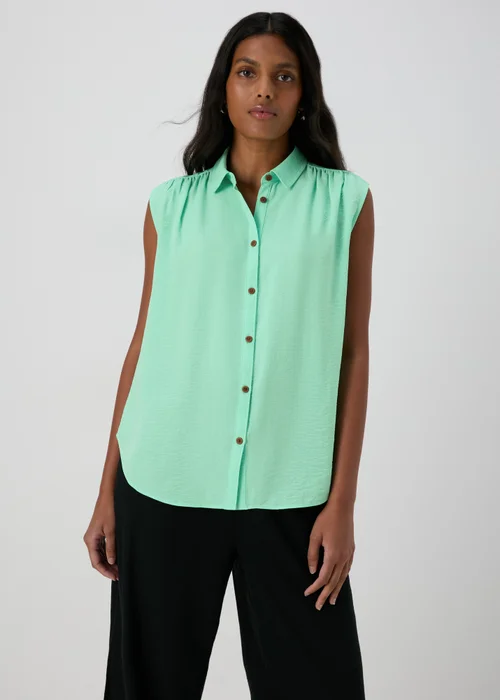 Turquoise Sleeveless Button Shirt - Size 8 Image 1