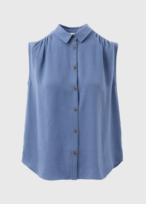 Blue Sleeveless Button Shirt - 8 Image 5