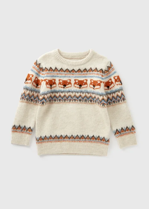 Boys Cream Fox Knit Jumper (1-7yrs) - 1-1.5 Yrs Image 1