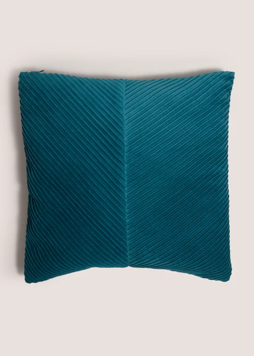 Pleated Velvet Teal Cushion Image 1