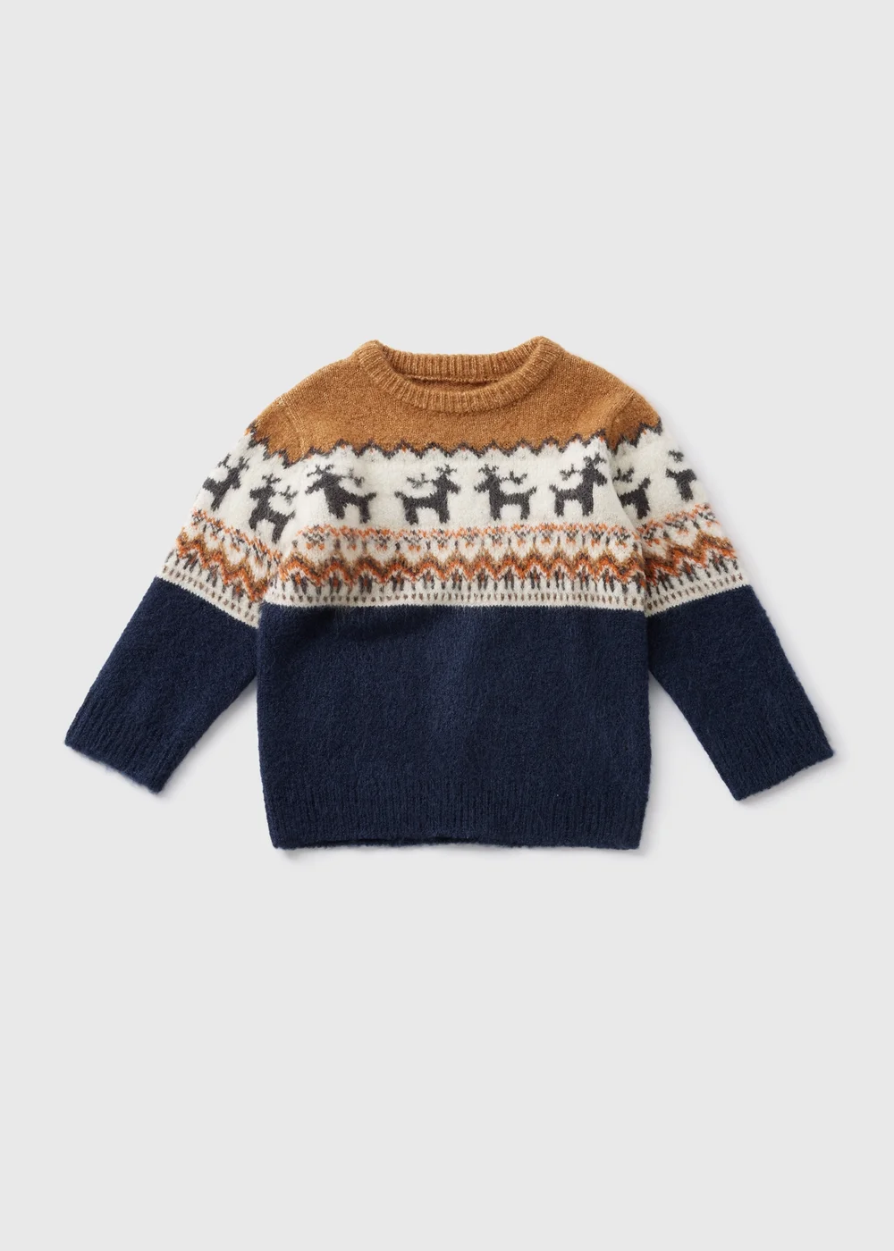 Boys Navy Reindeer Fairisle Knit Jumper (1-7yrs) - 1-1.5 Yrs Image 1