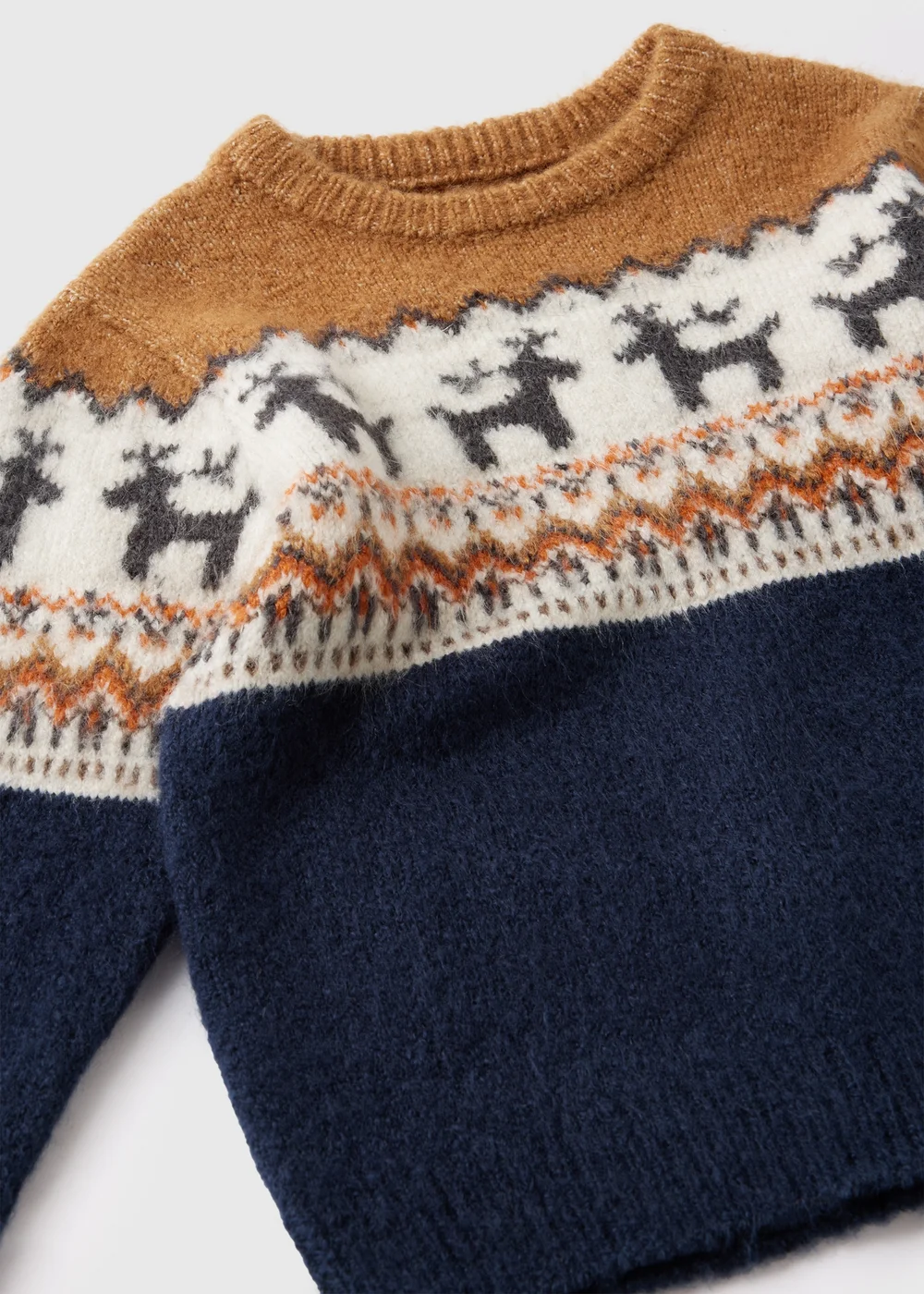 Boys Navy Reindeer Fairisle Knit Jumper (1-7yrs) - 1-1.5 Yrs Image 2