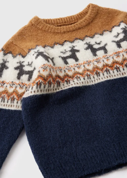Boys Navy Reindeer Fairisle Knit Jumper (1-7yrs) - 1-1.5 Yrs Image 2