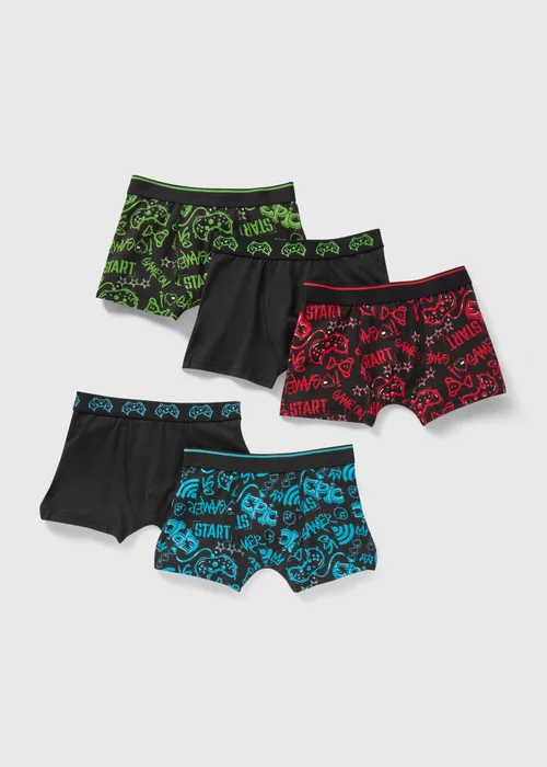 5 Pack Boys Black Gamer Trunks (2-14yrs) - 2-3 Yrs Image 1