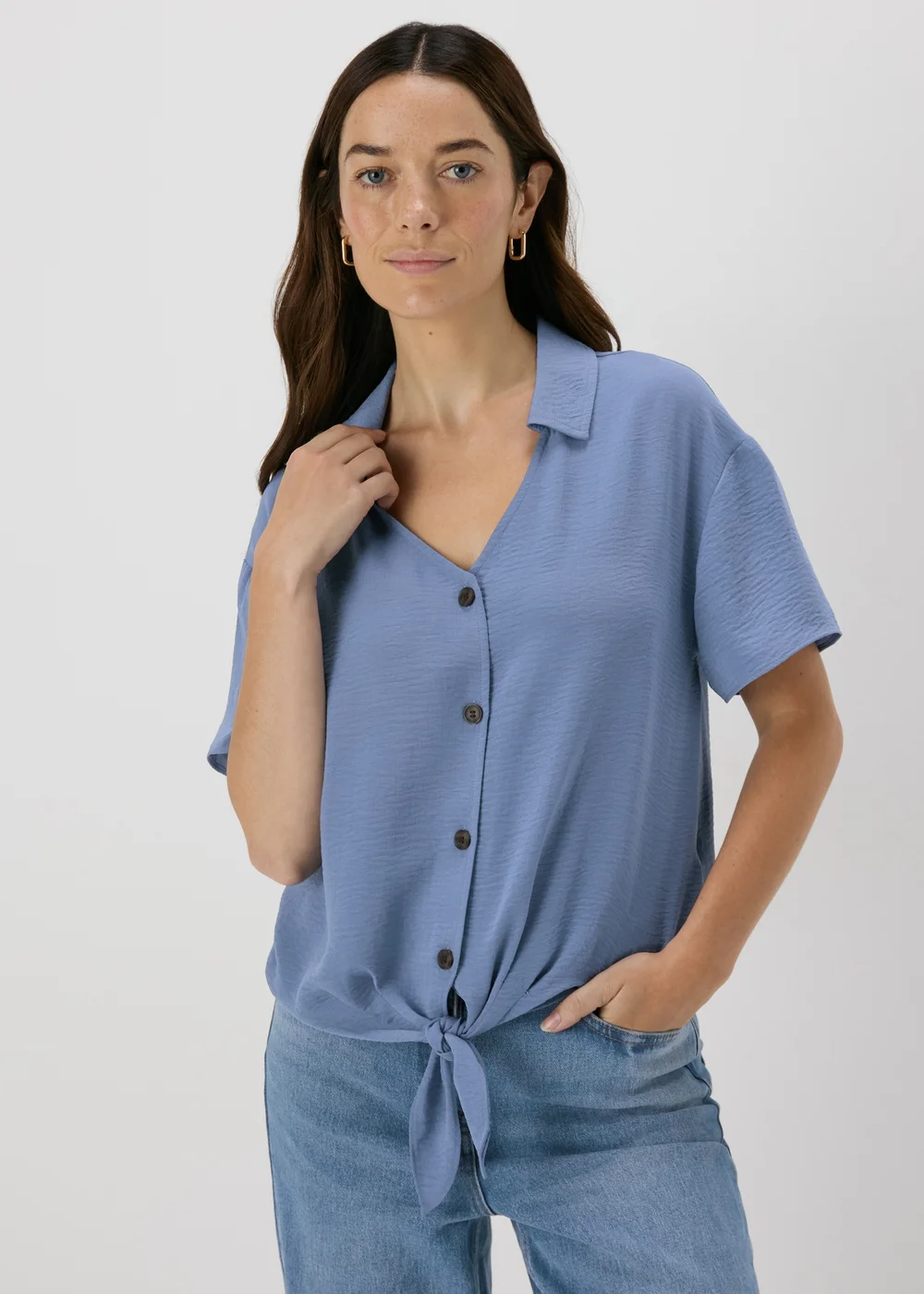 Blue Front Tie Airflow Shirt - 8 Image 1