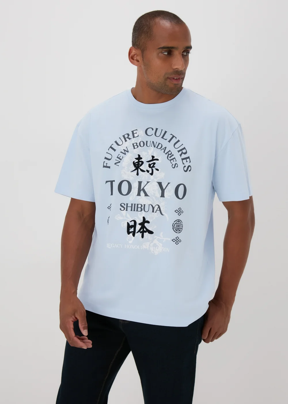 Light Blue Japanese Print T-Shirt - S Image 3