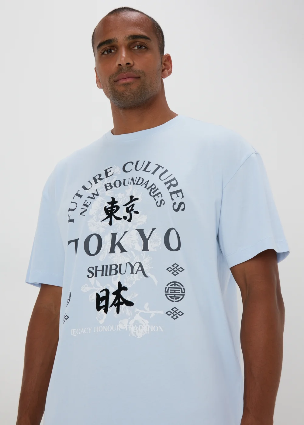 Light Blue Japanese Print T-Shirt - S Image 1