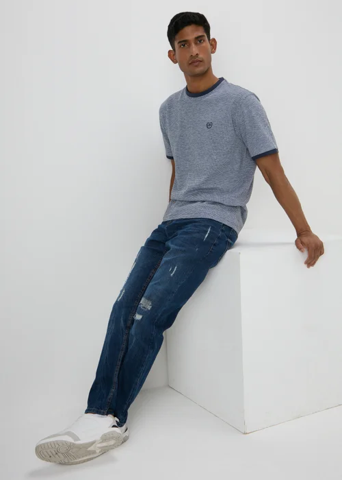 Navy Space Dye Textured T-Shirt - S Image 1