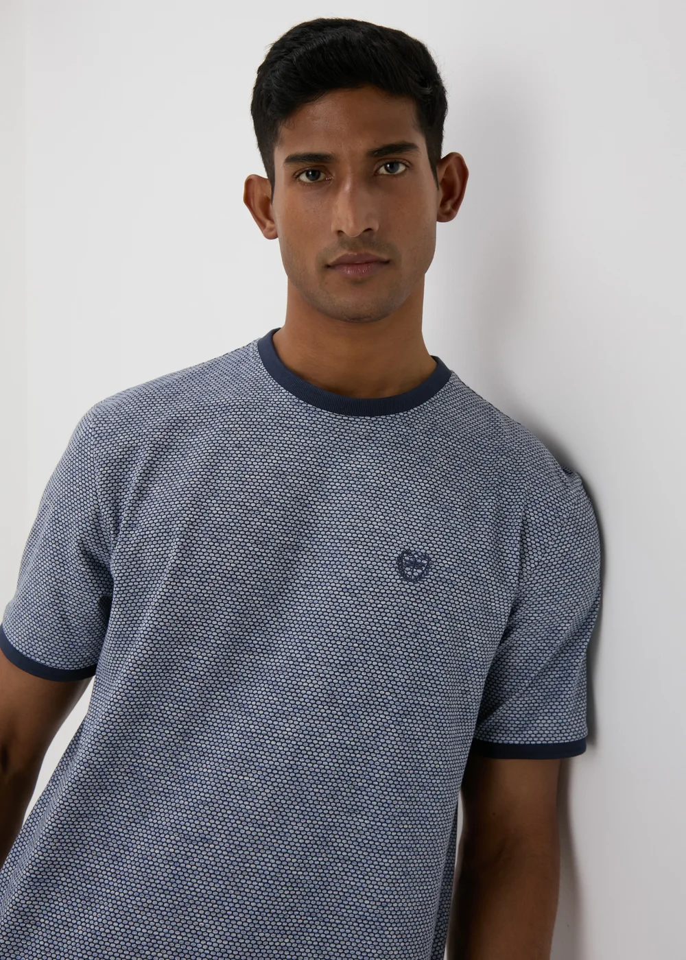 Navy Space Dye Textured T-Shirt - S Image 3