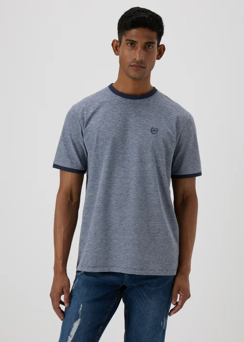 Navy Space Dye Textured T-Shirt - S Image 4