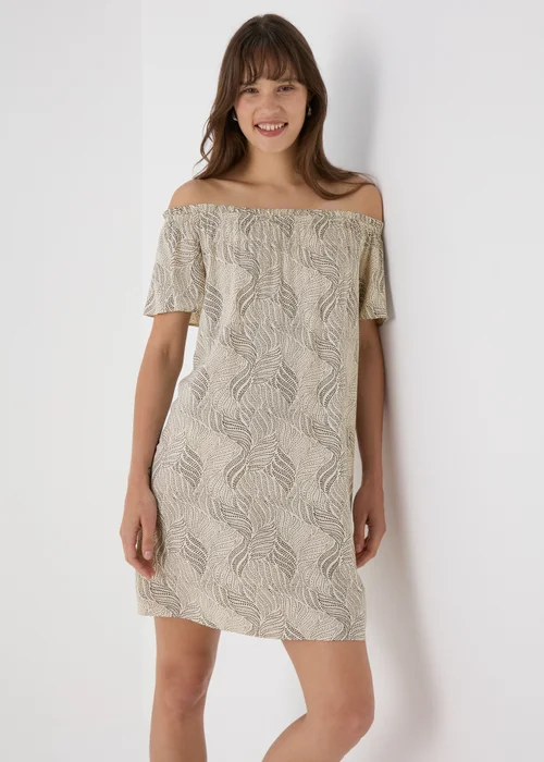 Beige Patterned Bardot Dress - 8 Image 1