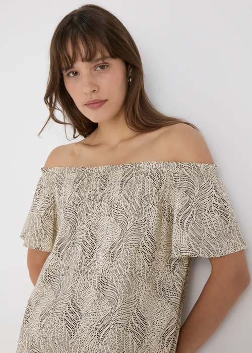 Beige Patterned Bardot Dress - 8 Image 3