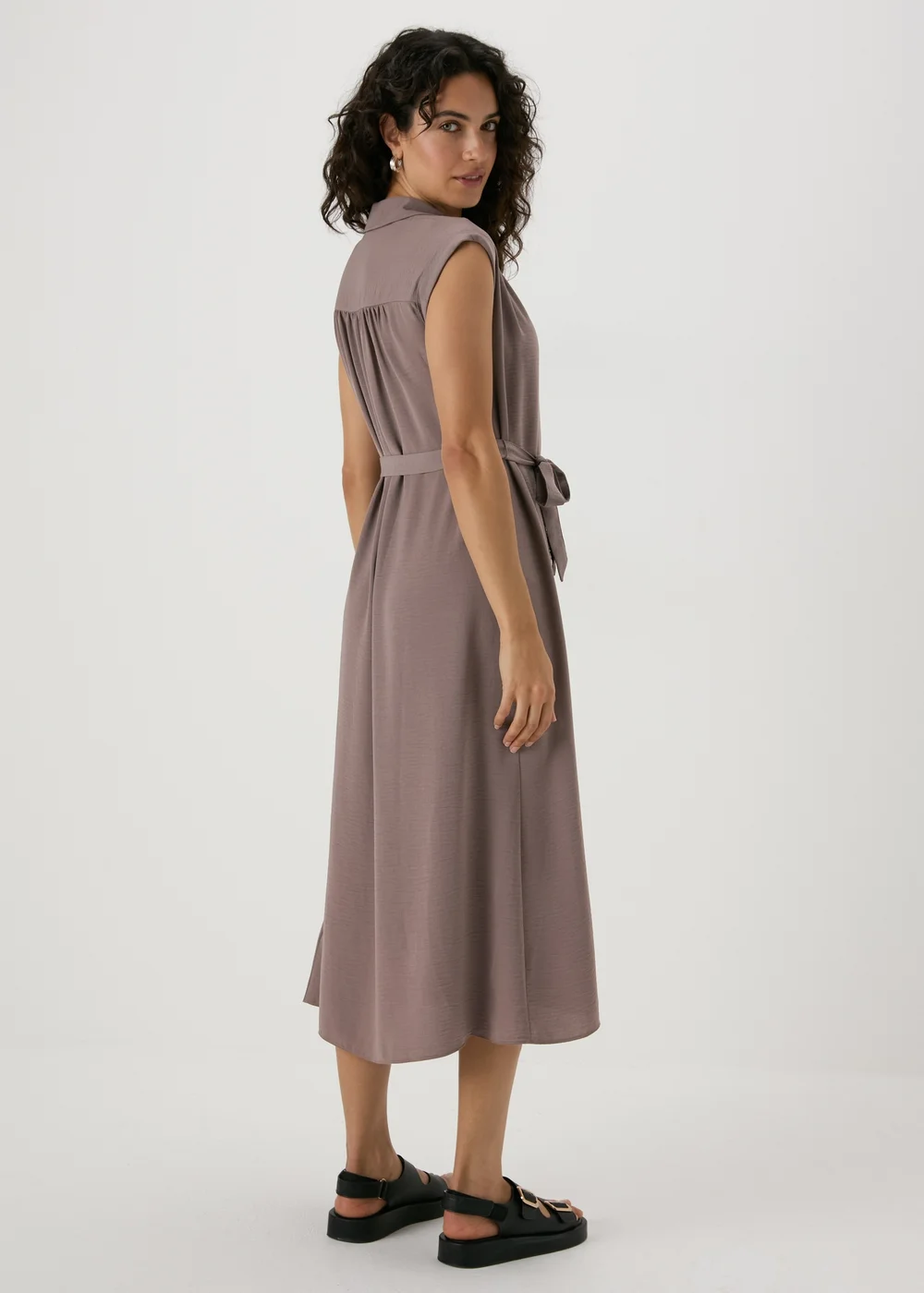 Brown Button Through Shirt Midi Shirt Dress - 8 Image 2