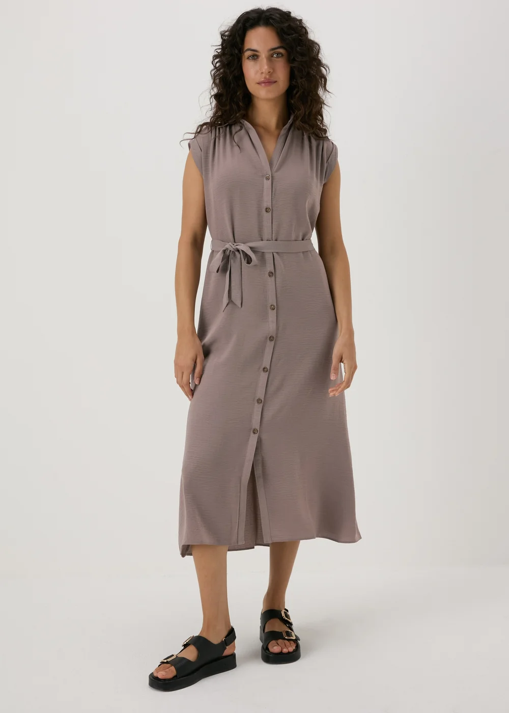 Brown Button Through Shirt Midi Shirt Dress - 8 Image 1