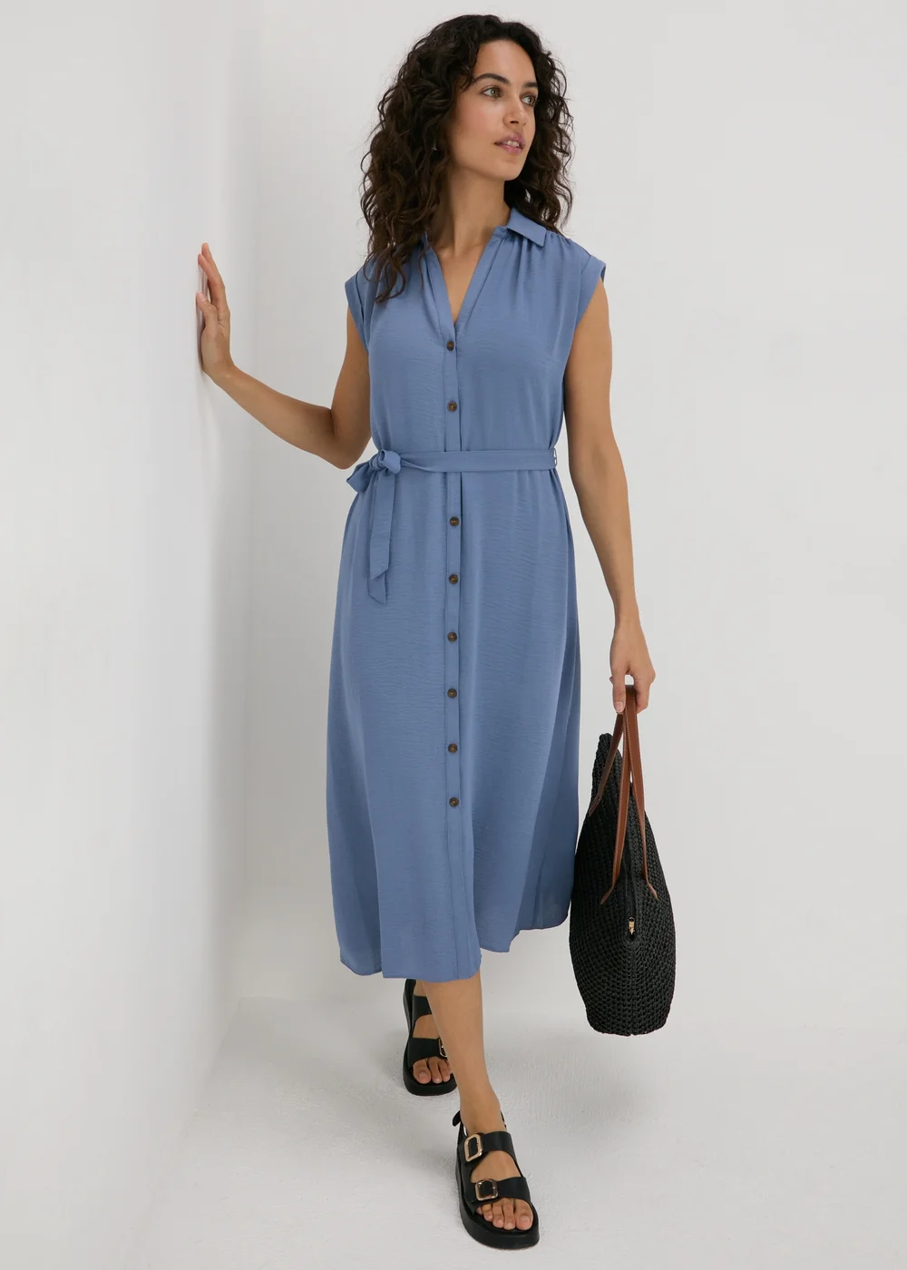 Blue Midi Shirt Dress - 8 Image 4