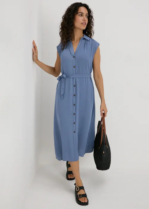 Blue Midi Shirt Dress - 8 Image 4