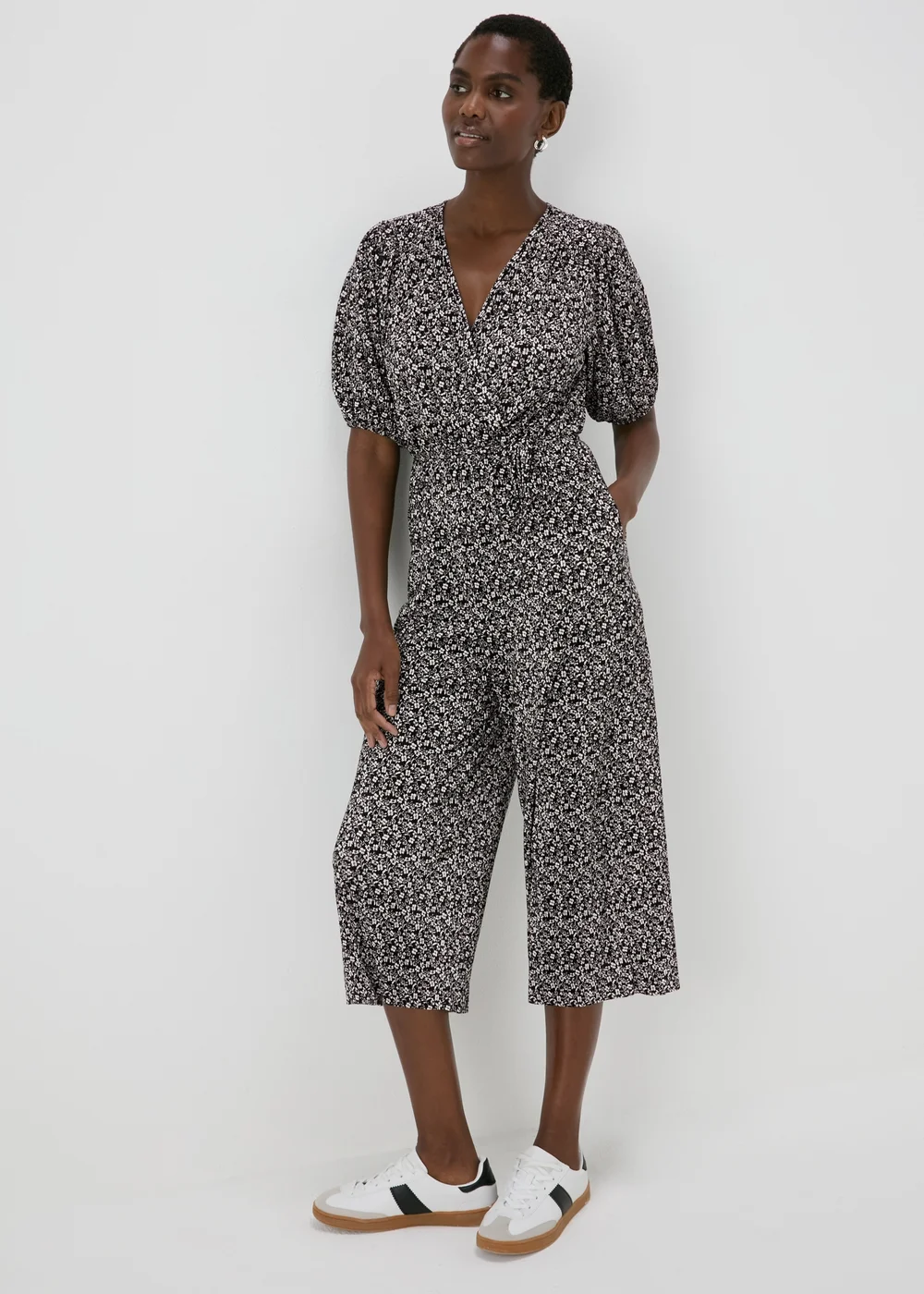 Black Mono Floral Plisse Jumpsuit - 8 Image 1