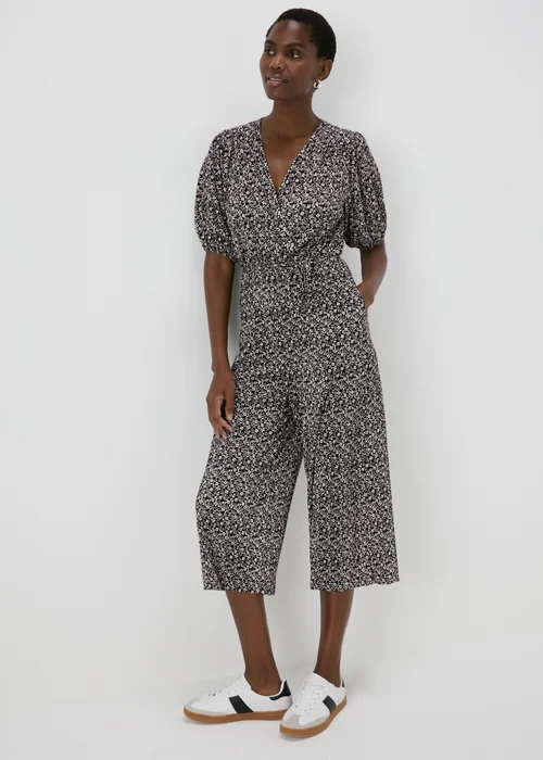 Black Mono Floral Plisse Jumpsuit - 8 Image 1