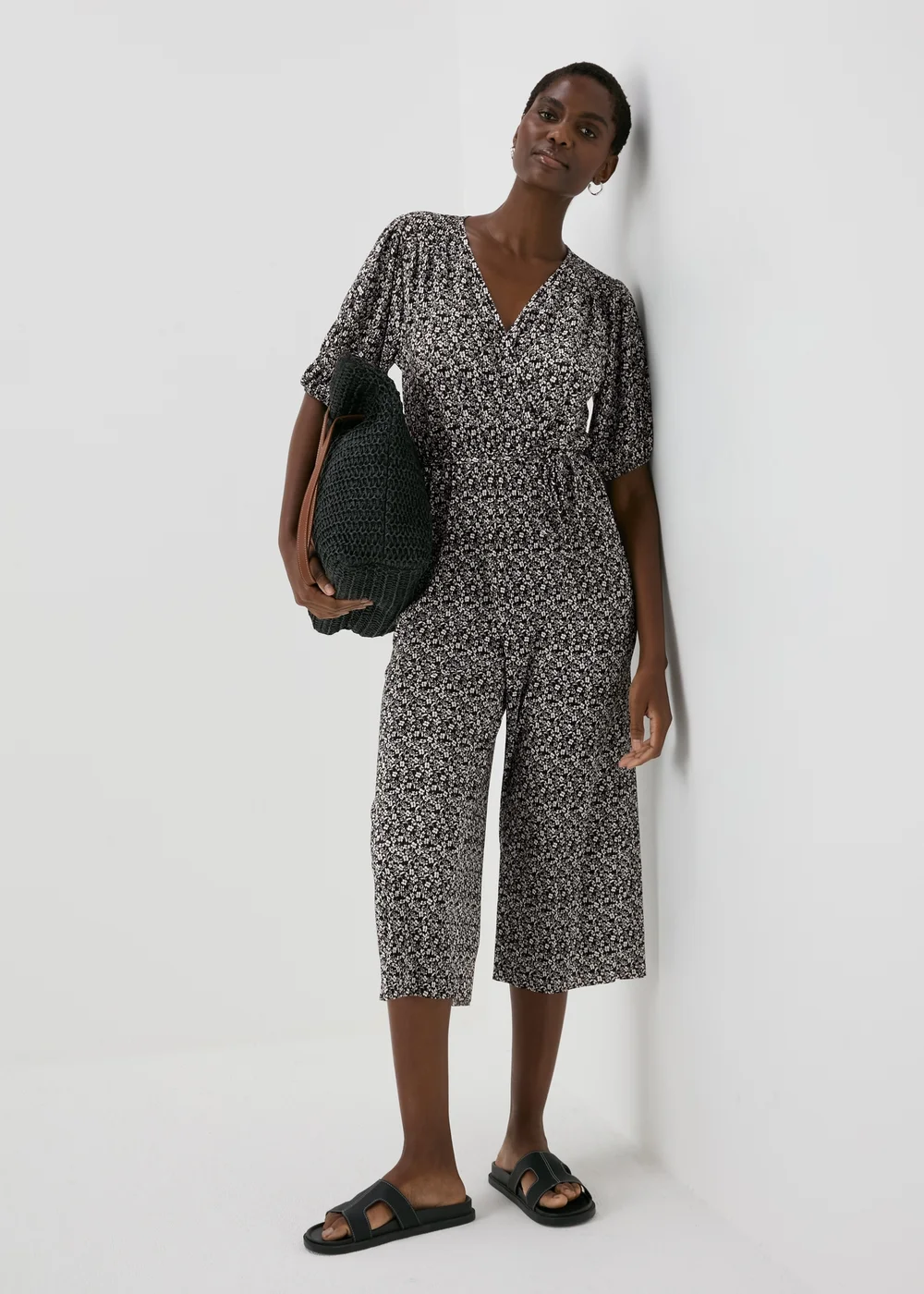 Black Mono Floral Plisse Jumpsuit - 8 Image 4