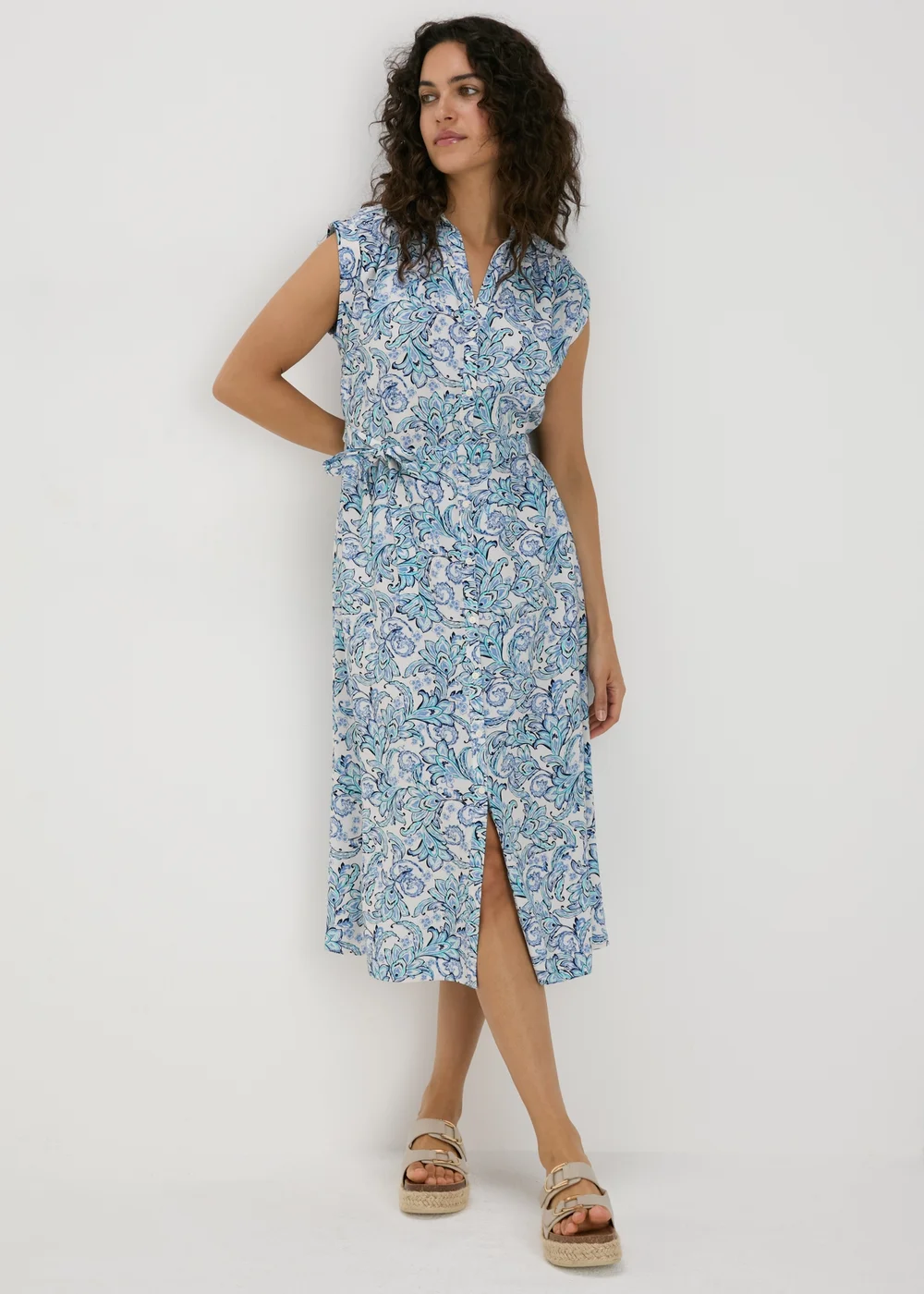 Blue Paisley Midi Shirt Dress - 8 Image 4