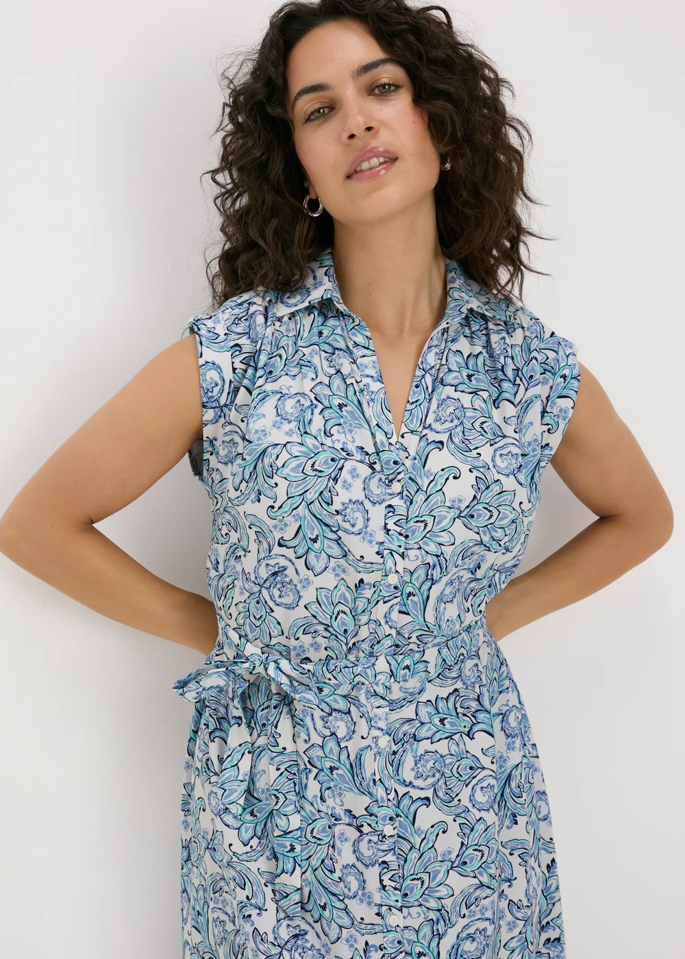 Blue Paisley Midi Shirt Dress - 8 Image 1
