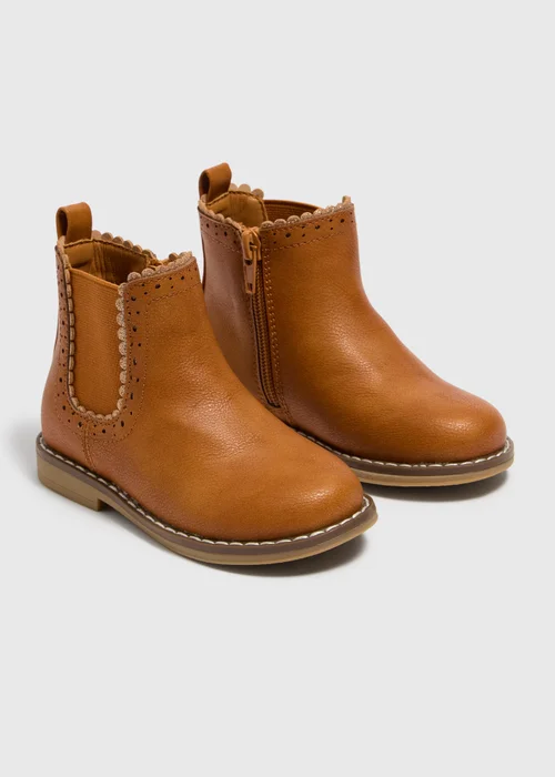 Girls Tan Chelsea Boots (Younger 4-12) - 6 Infant Image 1