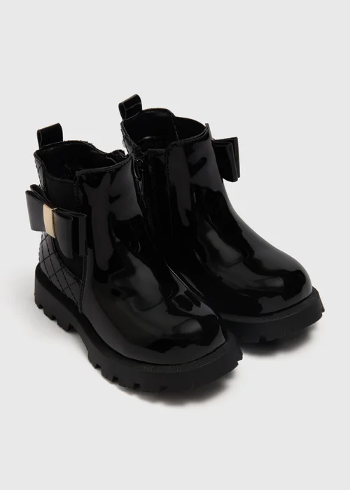 Girls Black Bow Chelsea Boots (Younger 4-12) - 6 Infant Image 1