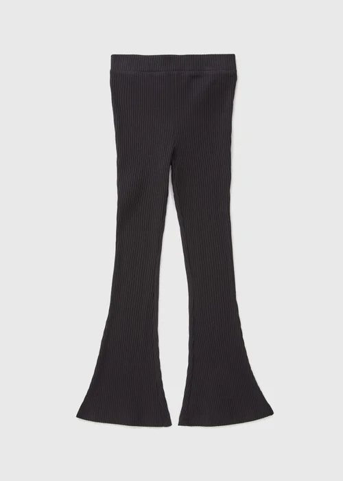 Girls Black Ribbed Flared Leggings (7-15yrs) - Age 7 Years Image 1