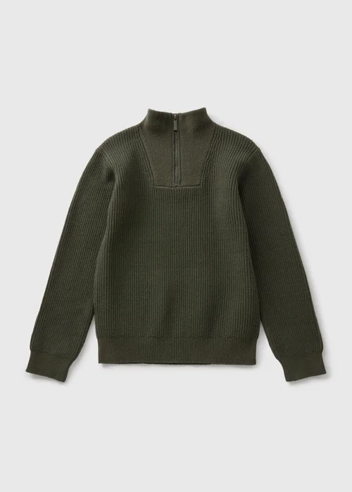 Boys Khaki Knitted Half Zip (7-15yrs) - 7 Yrs Image 1