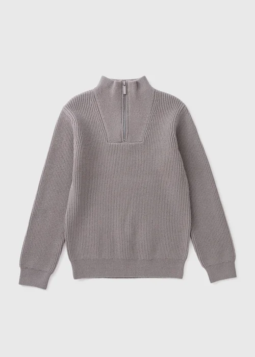 Boys Charcoal Knitted Half Zip (7-15yrs) - 7 Yrs Image 1
