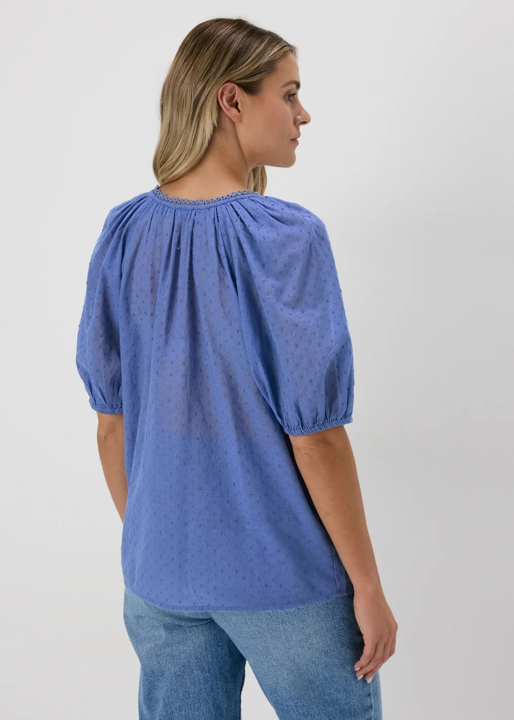 Blue Dobby Boho Tie Front Blouse - 8 Image 2