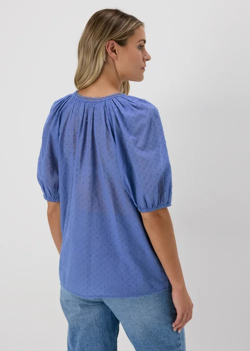 Blue Dobby Boho Tie Front Blouse - 8 Image 2