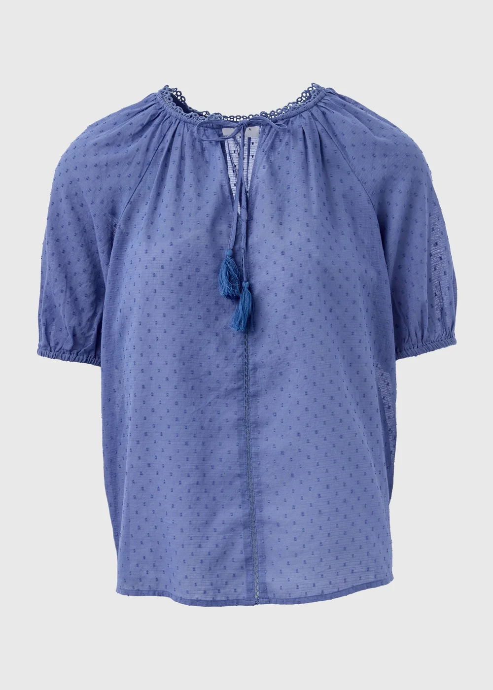 Blue Dobby Boho Tie Front Blouse - 8 Image 5