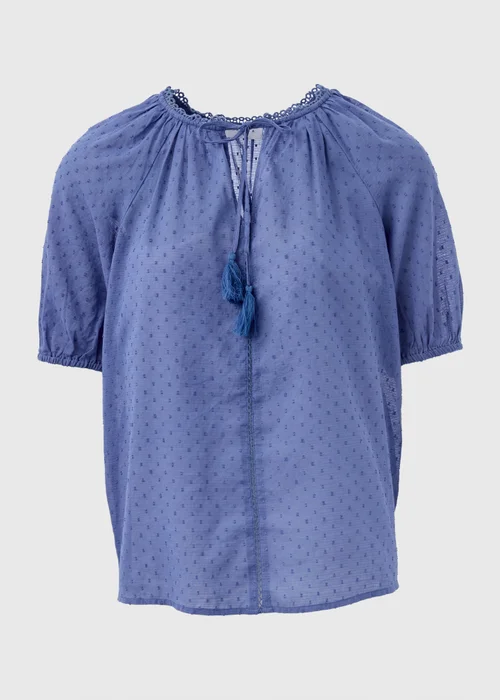 Blue Dobby Boho Tie Front Blouse - 8 Image 5