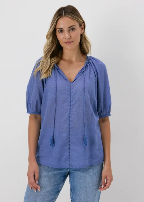 Blue Dobby Boho Tie Front Blouse - 8 Image 1