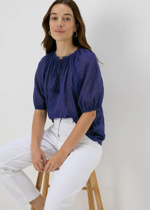Navy Dobby Boho Blouse - 8 Image 1